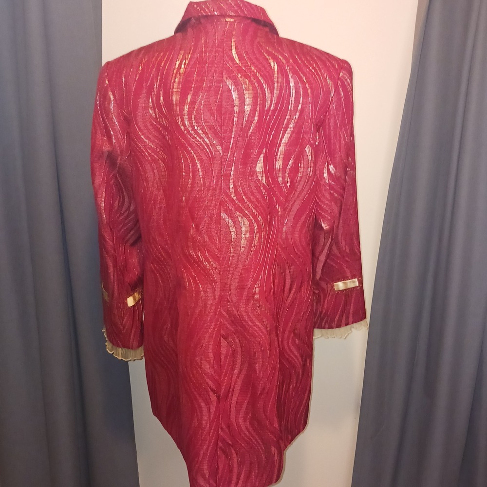 Vintage G.O.S.P.E.L. Michael Jackson Red Gold Metallic Jacquard Skirt Suit  14W - Picture 8 of 16
